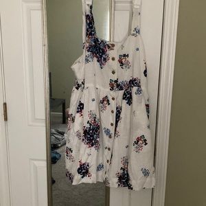 Navy floral button mini dress